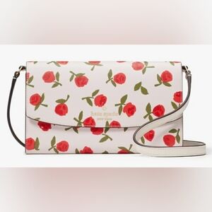 Kate Spade NY Dana Small Flap Crossbody Bag Cream with Rose Design.  KE622